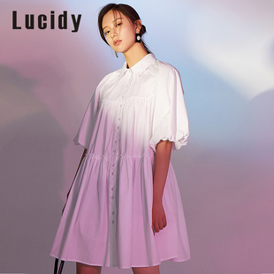 lucidy鲁思蒂24夏短袖连衣裙女时尚百搭通勤泡泡袖套头娃娃裙