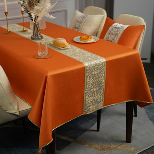 中式桌布轻奢高级感茶几，布艺欧式酒店长方形台布，定制防水餐桌布