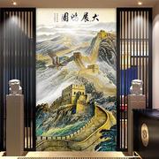 新中式玄关壁画走廊过道竖版8D壁纸复式楼跃层挑高客厅背景墙纸壁