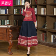 民族风中式唐装套装女复古中国风春夏装大码棉麻旗袍上衣两件套女
