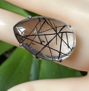 天然水晶戒指发晶戒指黑发晶戒指黑钛晶戒指手工银包生日礼物个性