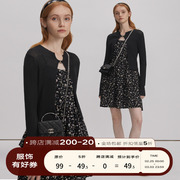 5折法式黑色秋显瘦针织开衫设计吊带，碎花连衣裙两件套