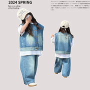 韩版儿童软牛仔马甲2024春夏洋气休闲宽松男女童时尚百搭外套