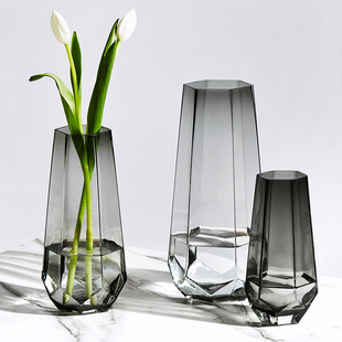 北欧创意简约轻奢网红玻璃花瓶，透明水养百合，玫瑰鲜花客厅插花摆件
