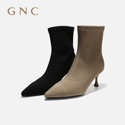GNC尖头高跟细跟弹力瘦瘦靴女2023冬季网红飞织小个子女袜靴