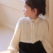 miya女童羊毛针织开衫秋冬复古法式公主珍珠长袖毛衣宝宝外套