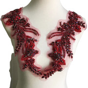 酒红色玻璃钻重工钉珠长条对称钻花DIY礼服裙子衣服装饰手缝珠花