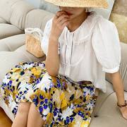 夏季气质淑女衬衣女短袖，白色薄款上衣法式设计感韩国品质女装