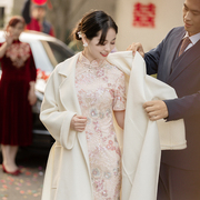 2024秋冬新娘婚礼毛呢大衣，宴会日常全羊毛，外套高端白色中长款