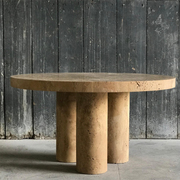 天然大理石茶几客厅沙发设计师圆形，桌子洞石侘寂风咖啡桌小户型桌