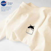 NASA日系t恤男士纯棉短袖t恤女2023年夏季宽松半袖韩版正肩上衣潮
