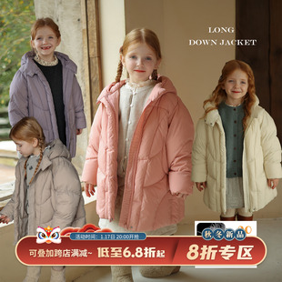 允儿妈女童冬季中长款90白鸭绒(白鸭绒)羽绒服，宝宝秋冬洋气长款加厚外套