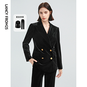 朗姿丝绒黑色职业修身显瘦通勤气质高级感西服外套女秋季西装
