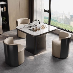 轻奢意式岩板方形茶桌功夫茶桌椅组合小户型小茶台家用阳台奢石桌