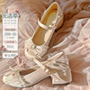 pinkyo原创法式玛丽珍鞋甜美仙女蝴蝶结，浅口单鞋女圆头粗跟高跟鞋