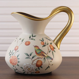 新中式陶瓷单耳花瓶欧式美式客厅玄关餐桌，茶几电视柜装饰奶壶花瓶