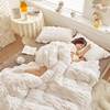 温柔纯色床单四件套公主风，泡泡纱可水洗，被套床上四季通用简约北欧