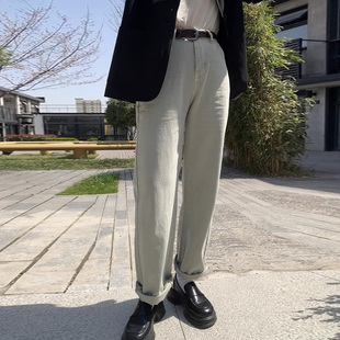 市舶司素色软直筒裤，韩国女装2024春装，送皮带高腰牛仔裤