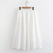 白色半身裙子有内衬 夏季法式文艺重工绣花棉布超仙中长款A字裙子