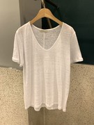 韩国东大门2024夏季女时尚上衣宽松显瘦短袖v领透明纯色t恤女
