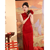 改良新中式无袖旗袍敬酒服新娘夏季长款红色，订婚礼服连衣裙高级感