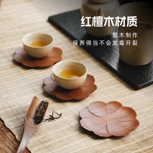 新中式杯垫木质茶艺杯托实木莲花隔热垫子手工茶杯垫功夫茶具配件