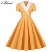 法式复古vintage50年代，淑女短袖气质港风纯色，显瘦通勤大摆连衣裙