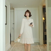 孕妇春装圆领纯色韩版长袖，雪纺裙洋气孕妇裙垂感减龄2024韩版