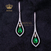 ROYAL珠宝1.45CT素面祖母绿耳饰女钻石18K金镶嵌轻奢日常佩戴送礼