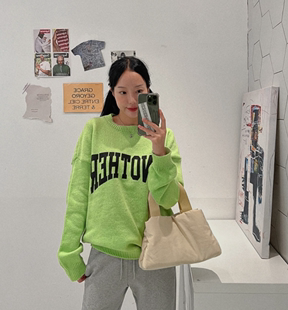 Cmy korea韩国东大门女装荧光绿色字母麻花针织衫毛衣