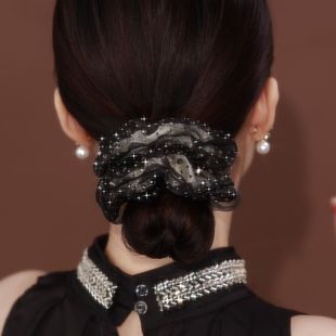 铂思亚同款发圈满星镶嵌法式双层欧根纱甜美气质，头花扎头发头绳女