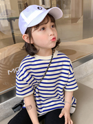 女童短袖T恤夏装2024小女孩韩版洋气时尚儿童夏季条纹上衣潮