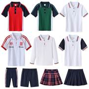 小学生校服polo衫夏装红色，绿白色翻领t恤夏季男女童短袖儿童上衣