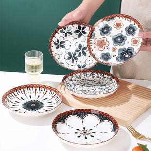 樱之歌日式陶瓷餐具盘8英寸蝶花6色盘陶瓷餐具，饭盘西餐盘家用圆形