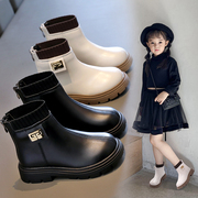 女童靴子秋季2023简约百搭公主短靴儿童洋气软底防滑黑色单靴