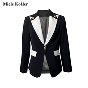 Miele Kohler通勤风西装外套女小个子拼色西装领高腰显瘦长袖上衣