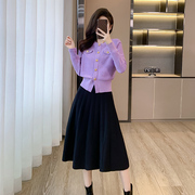 紫色小香风针织套装裙女春季气质名媛高级感毛衣半身裙两件套