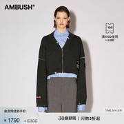 闪促AMBUSH女士灰色羊毛学院风短款拉链开衫外套毛衣
