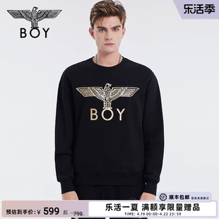 boylondon秋季情侣款经典，老鹰烫金logo手缝标针织圆领卫衣n03036