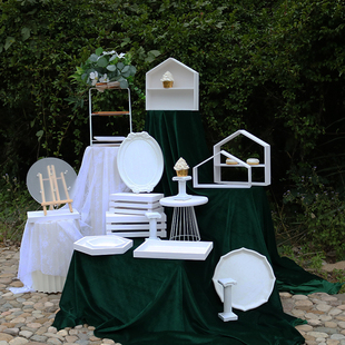 白色木质甜品台展示架套装户外草坪婚礼甜品架派对布置蛋糕盘