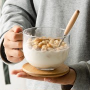 燕麦片早餐水杯子带盖勺透明微波牛奶马克日式家用大容量玻璃碗女