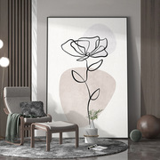 现代轻奢客厅玄关装饰画，抽象线条玫瑰花朵，简笔背景墙壁竖版挂画