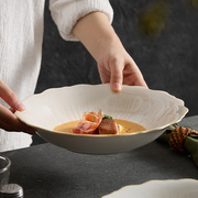 。德化陶瓷汤盘创意特色餐具盘子菜盘家用高颜值花形碗盘意面盘深