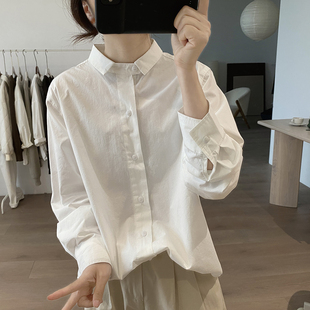 棉质衬衫女式春秋季宽松显瘦韩版简约小众设计感长袖减龄上衣