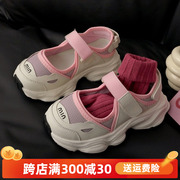 韩国童鞋洋气时髦女童夏季运动鞋，2024镂空透气儿童，跑步鞋软底