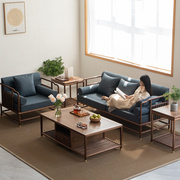 空器禅意新中式实木沙发客厅茶几组合布艺北美黑胡桃木三人位沙发