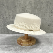 法式时尚名媛蕾丝羊毛呢礼帽女秋冬奶白色帽子韩版潮欧美优雅复古