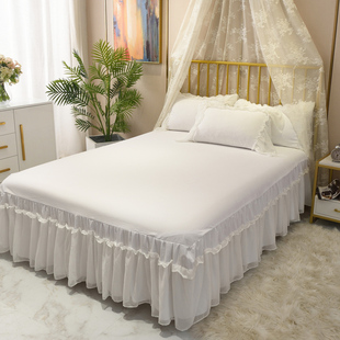 简约全棉床裙单件纯白色荷叶花边公主风纯棉水洗棉床罩1.5/1.8米