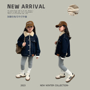 儿童牛仔棉衣外套2023冬季女童宝宝，时尚韩版加厚加绒棉服