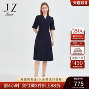 jz玖姿时尚干练西装领连衣裙，女2022夏季ol气质通勤纯色长裙
